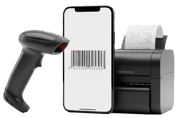 Lector de código de barras, impresora de tickets y teléfono para usar con VentaSimple